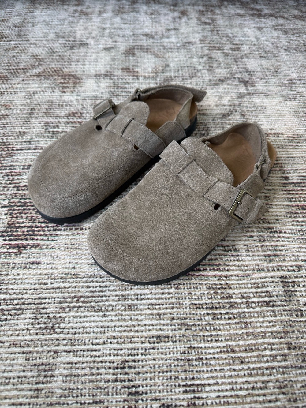 Zara Kids Suede Buckle Clog in Taupe